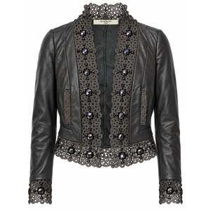 Givenchy Vintage Black Leather Embellished Paneled Jacket Size FR 38